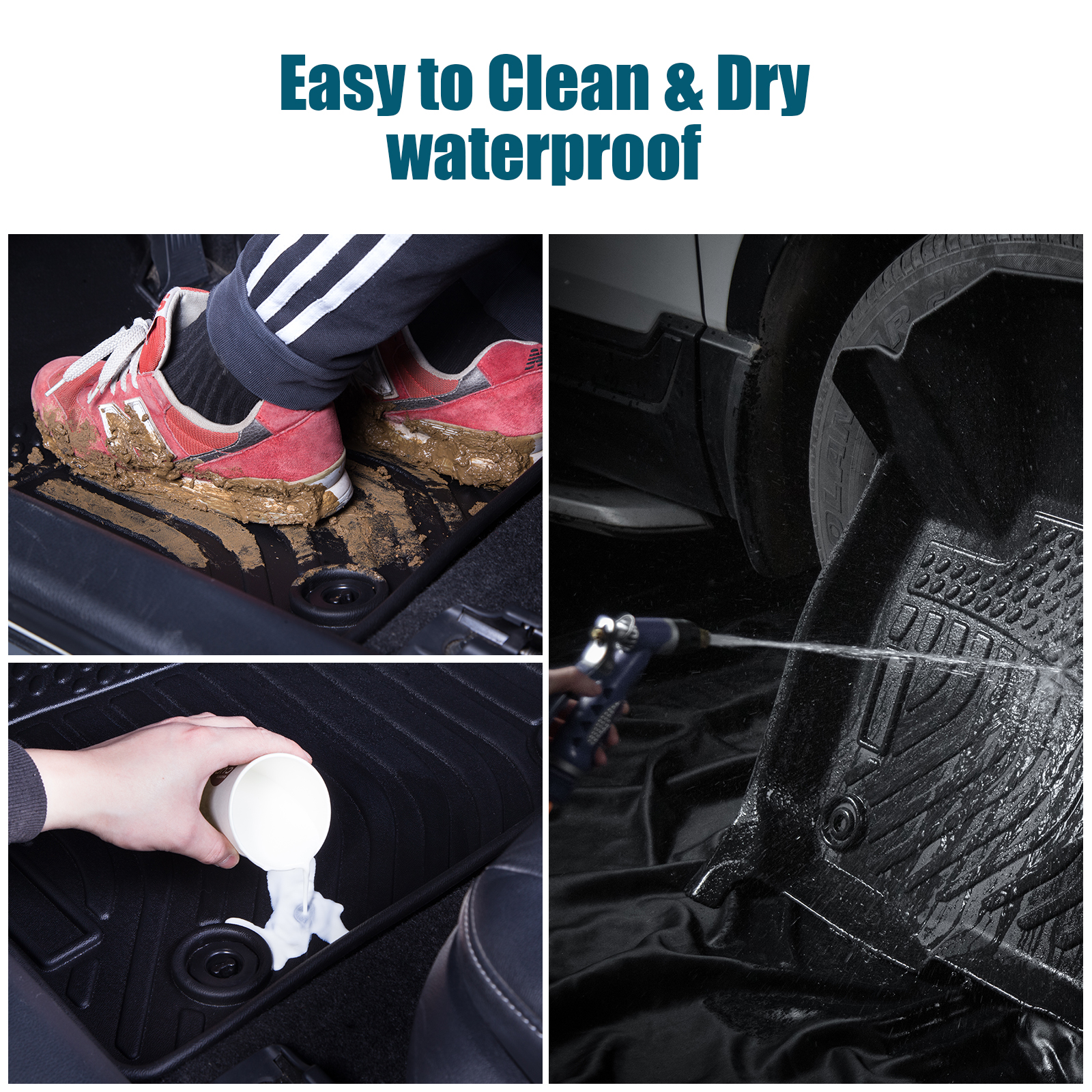 All-Weather Rubber Car Floor - 3-Piece Set Black-Car Floor Mats All-Weather TPE Rubber