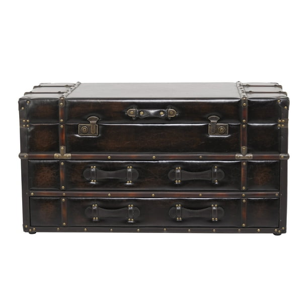 DecMode Vintage Wood Trunk Inspired Brown Coffee Table with Storage, 40 ...