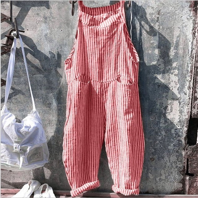 Mono de rayas con tirantes y pantalones de pierna ancha para mujer de estilo europeo y americano