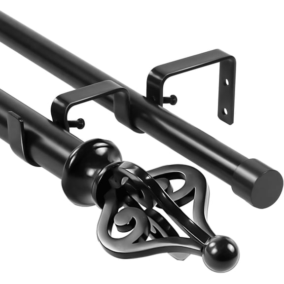 Urbanest Adjustable Double Curtain Rod Set Portia Manhattan Finials – 1″ Front & 3/4″ Back Rod With Black Rod, 28–48 Inches