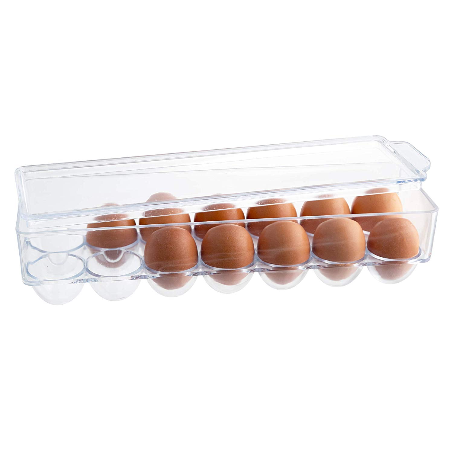 Egg Container for Refrigerator 24 Count Egg Tray Plastic Egg Holder Egg Storage Container with Lid and Handle Clear Stackable Egg Organizer Carrier for Fridge Kitchen and Protect & Keep Fresh 