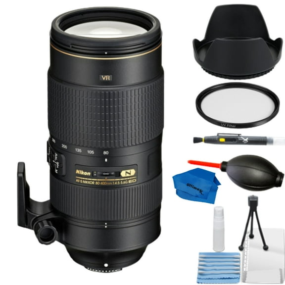 Nikon AF-S NIKKOR 80-400mm f/4.5-5.6G ED VR Lens with Tulip Lens Hood, UV Filter & Much More (7pc Bundle)