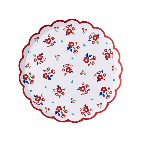 Betty Crocker™ X Bonjour Fete Patriotic Floral Small Paper Cake Plates, Disposable Party Supplies, 8 Count, 8.5 Inch, Birthday, 4th of July