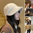 thumbnail image 4 of Deyuer Women Winter Hat Thick Soft Plush Solid Color Wide Long Brim Soft Anti-slip Sun Protection Fisherman Hat Cold Resistant Outdoor Peaked Hat, 4 of 8