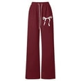 thumbnail image 4 of Teen Girl Sweatpants Bow Tie Elastic Waistband Straight Leg Classic Fit Wine Sweatpants Back To School Preppy Clothes Teen Girls Clothes Size 180, 4 of 5