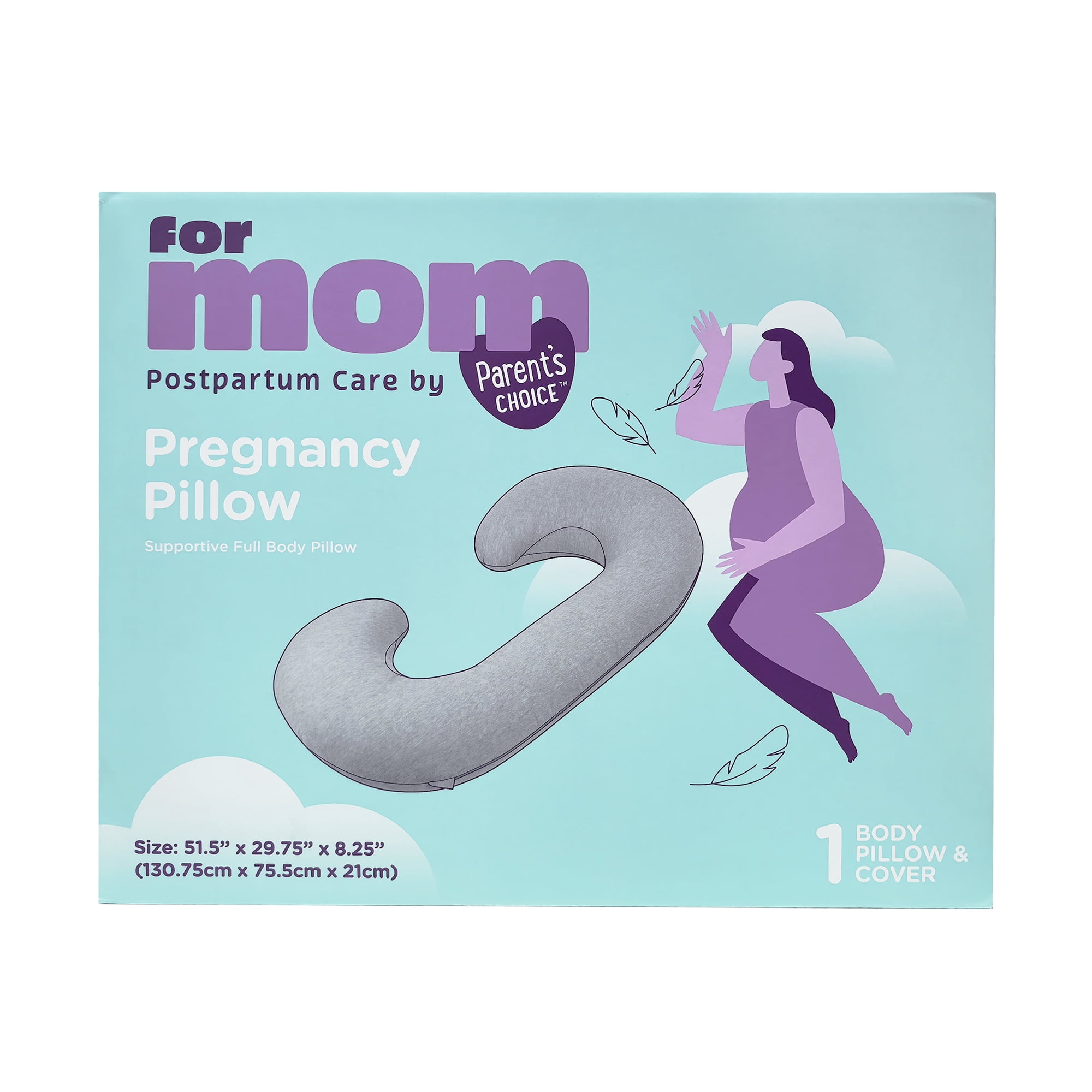 Parent's Choice Postpartum Care Pregnancy Pillow, 51.5" x 29.75" x 8.25", Gray