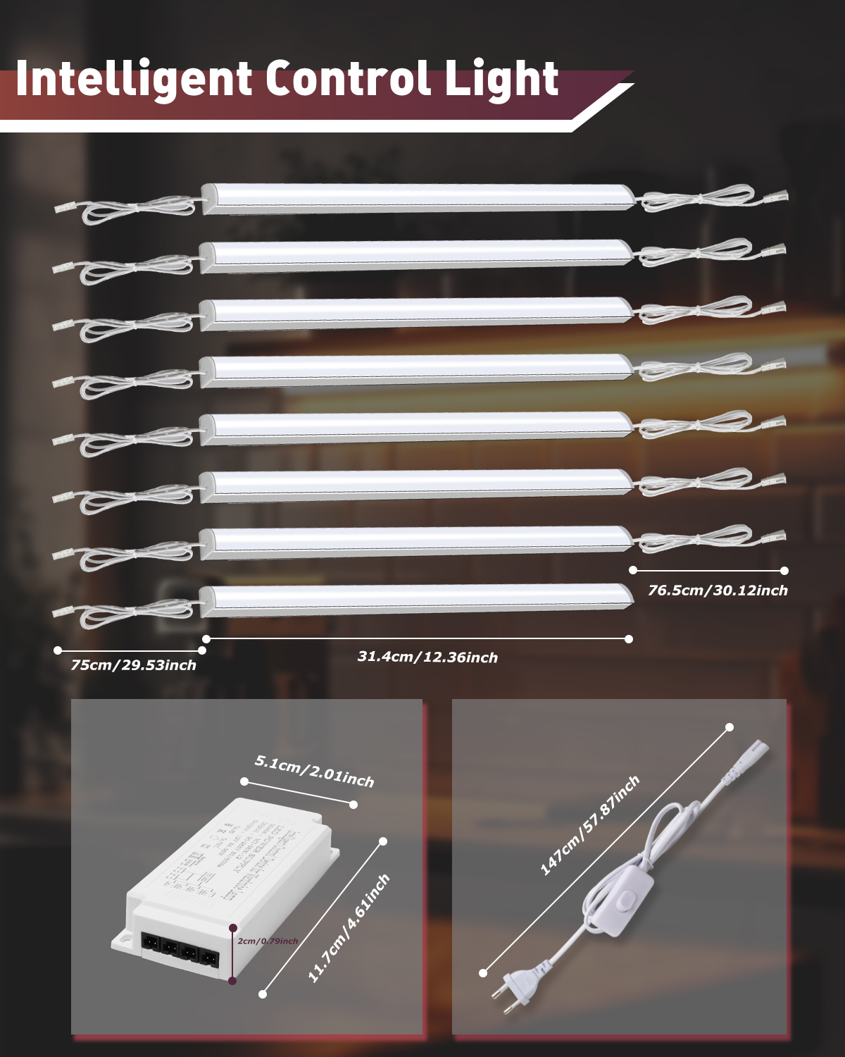 Cefrank 12" Dimmable LED Under-Cabinet Lights, 1200 lm, 6000K, 4 Count