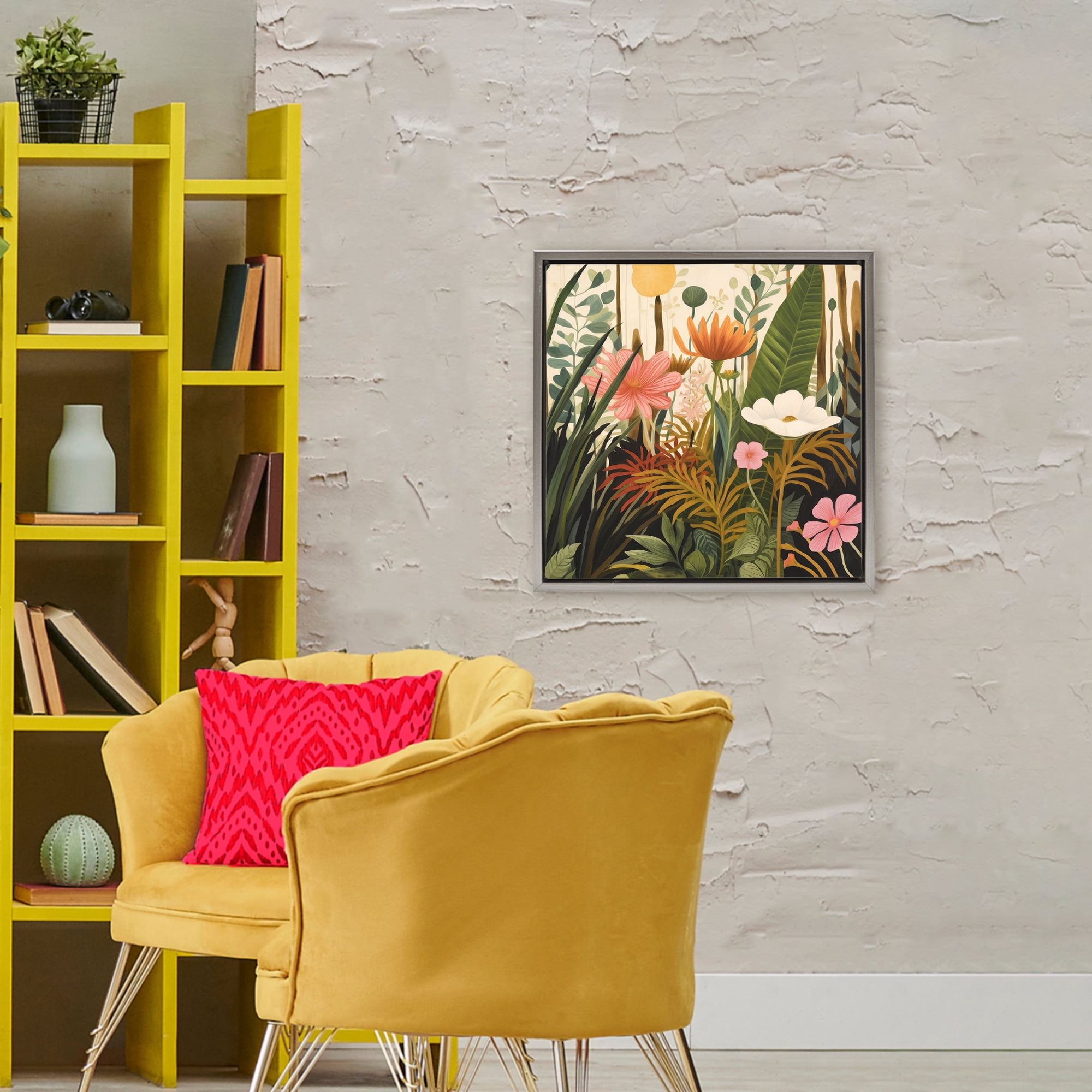 Stupell Industries Botanical Embrace in the Jungle Gray Framed Floater Canvas Wall Art, design by Lazar Studio