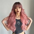 thumbnail image 4 of Synthetic Wig Pink Curly Wavy Wig Long Hairpiece, 4 of 8