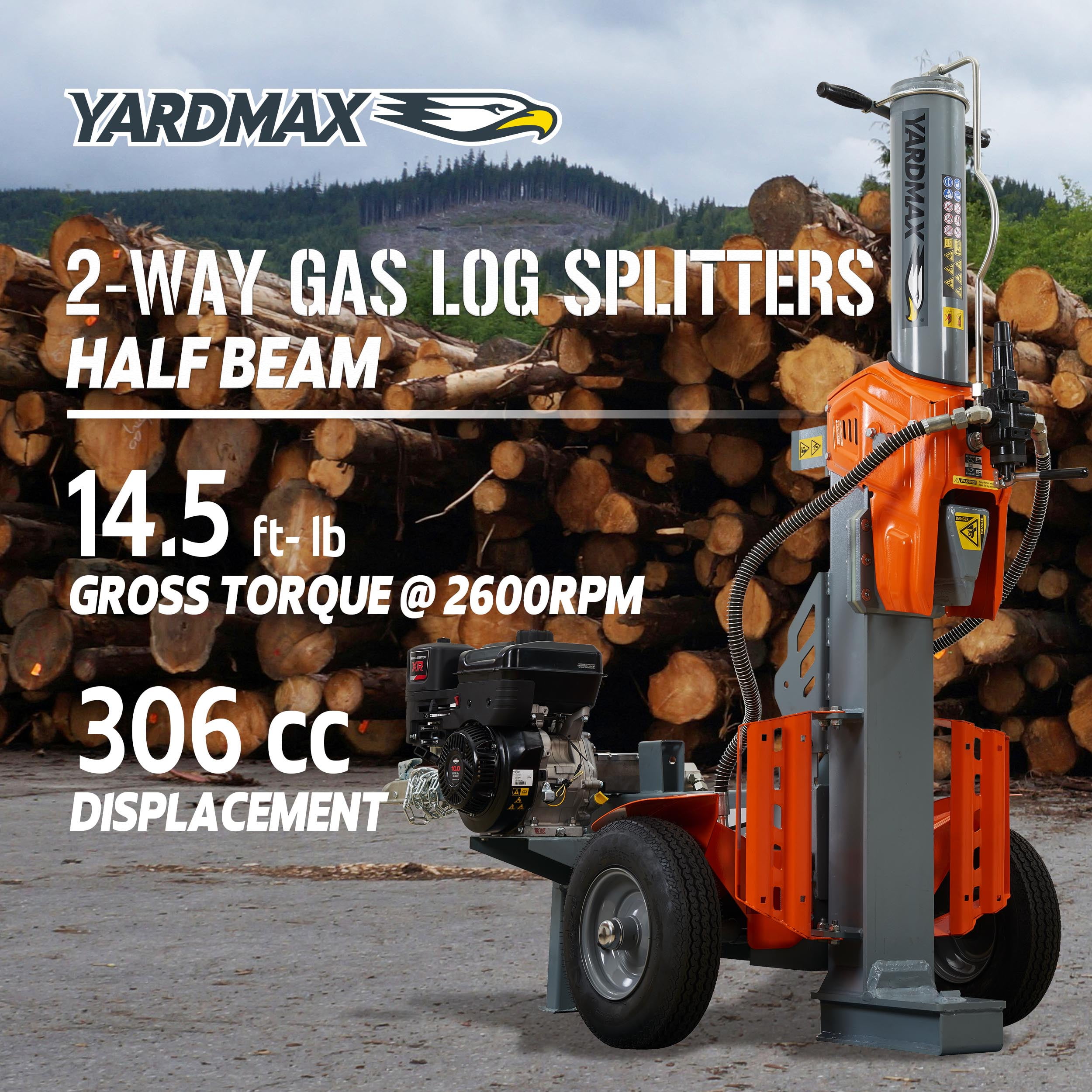 Yardmax Gas Log Splitter 40 Ton 2-way Half Beam Briggs & Stratton Engine XR1450