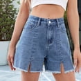 thumbnail image 5 of Jean Shorts for Women High Waisted Stretchy Casual Denim Shorts Front-Slit Frayed Hem Summer Trendy Jorts Light Blue XL, 5 of 9