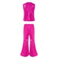 thumbnail image 2 of vastwit Kids Girls Boys Sequins Hip-hop Jazz Dance Outfit Vest Waistcoat Top Shirt+Flared Pants Streetwear Hot Pink 180, 2 of 5