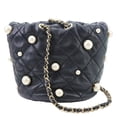 thumbnail image 3 of Pre-Owned Chanel About Pearls Mini Quilted Lambskin Leather Drawstring Bucket Crossbody Bag Black, 3 of 13