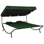vidaXL Patio Lounge Bed with Canopy and Pillows Green