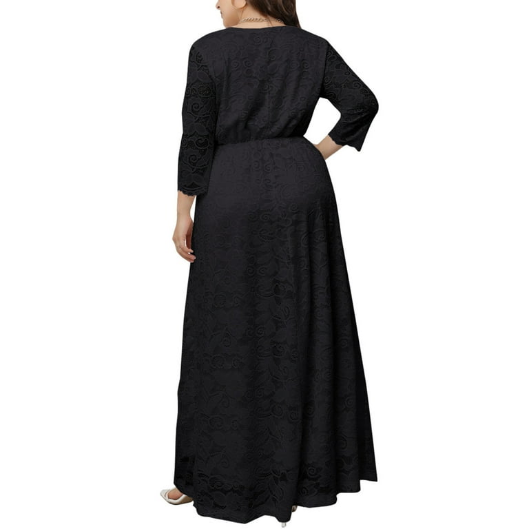 Fanxing White Wedding Dresses for Bride Plus Size Wedding Guest Dresses for  Women Elegant Lace V Neck Maxi Long Dresses Black,XXXL - Walmart.com