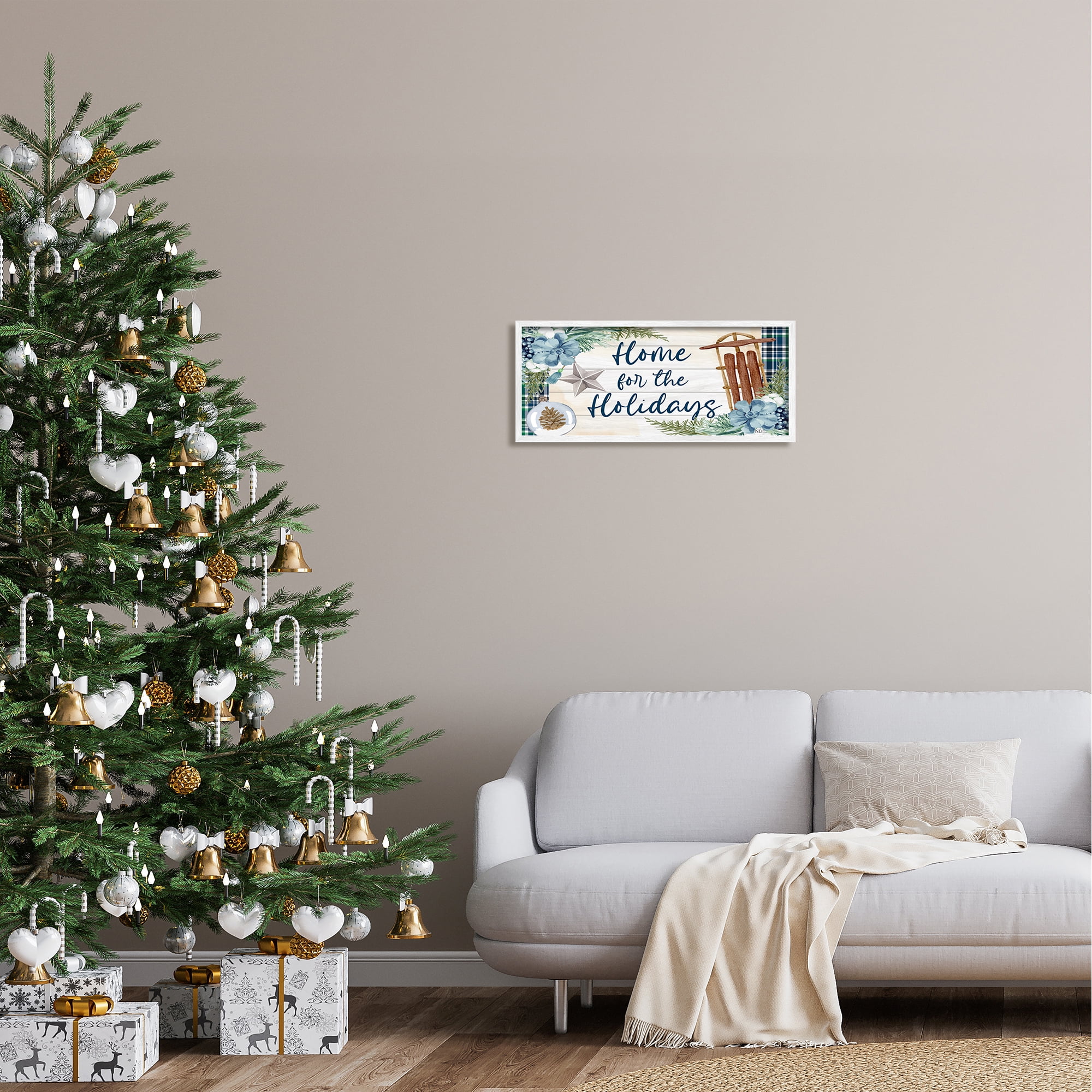 Stupell Industries Home For The Holidays Tartan Holiday Painting White Framed Art Print Wall Art