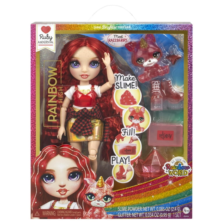Rainbow High Ruby with Slime Kit & Pet, 11” Doll, Red, Ages