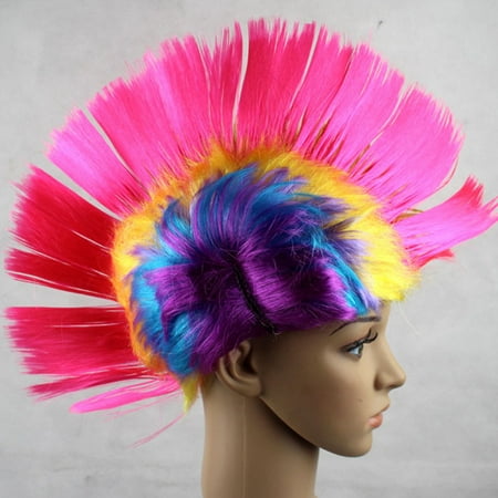 Rainbow Mohawk Hair Wig Rooster Fancy Costume Punk Rock Halloween Party Decor