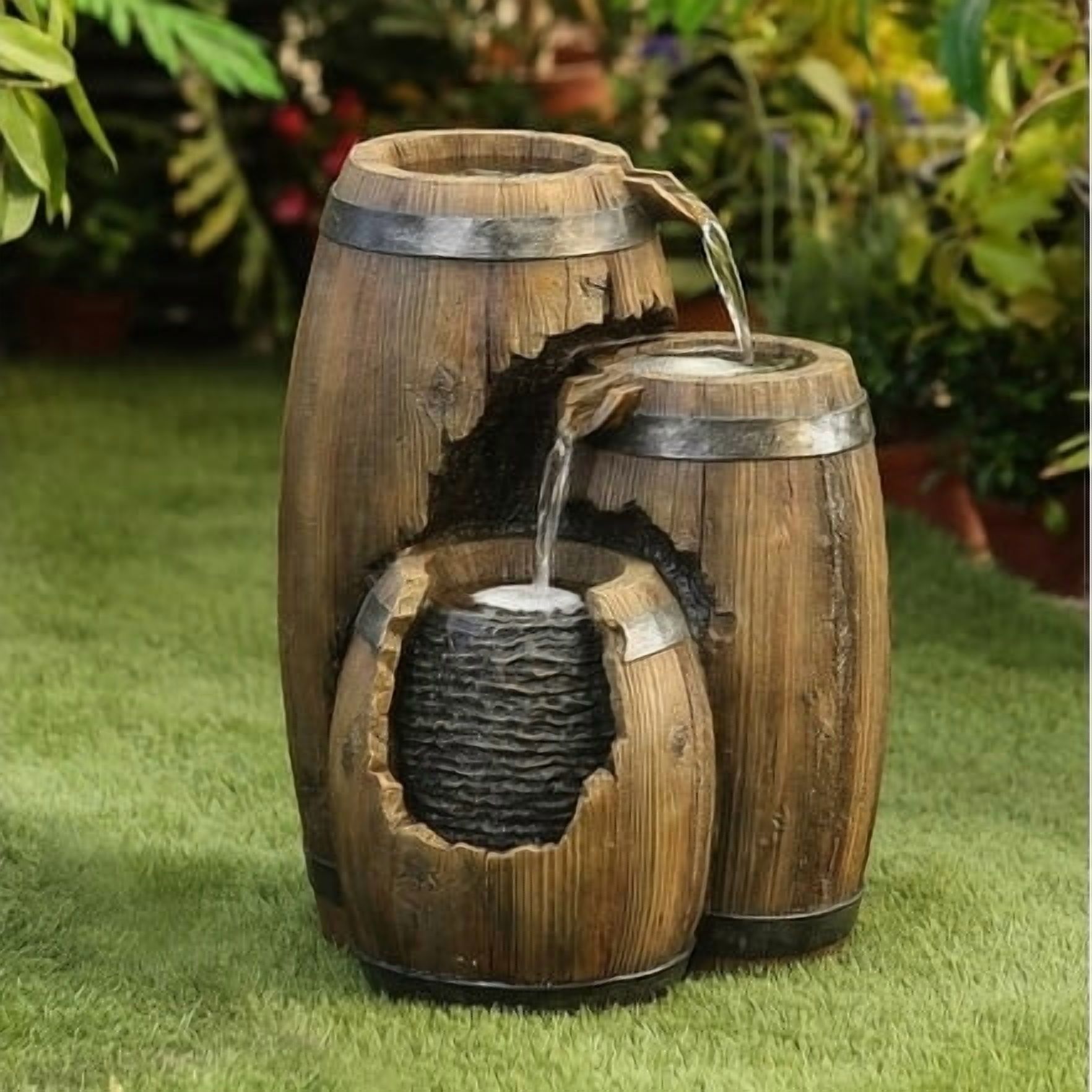 Jeco Broken Barrels Indoor Outdoor Fountain in Brown