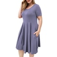thumbnail image 2 of VERABENDI Women's Plus Size Dresses Short Sleeve Crew Neck Pleated Swing Dress with Pockets (L-4XL), 2 of 6
