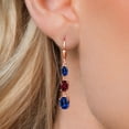 thumbnail image 3 of Gem Stone King 18K Rose Gold Plated Silver Blue Created Sapphire 3 Stone Dangle Earrings for Women (6.20 Cttw, Gemstone September Birthstone, Oval 8X6MM, 7X5MM and 6X4MM), 3 of 6