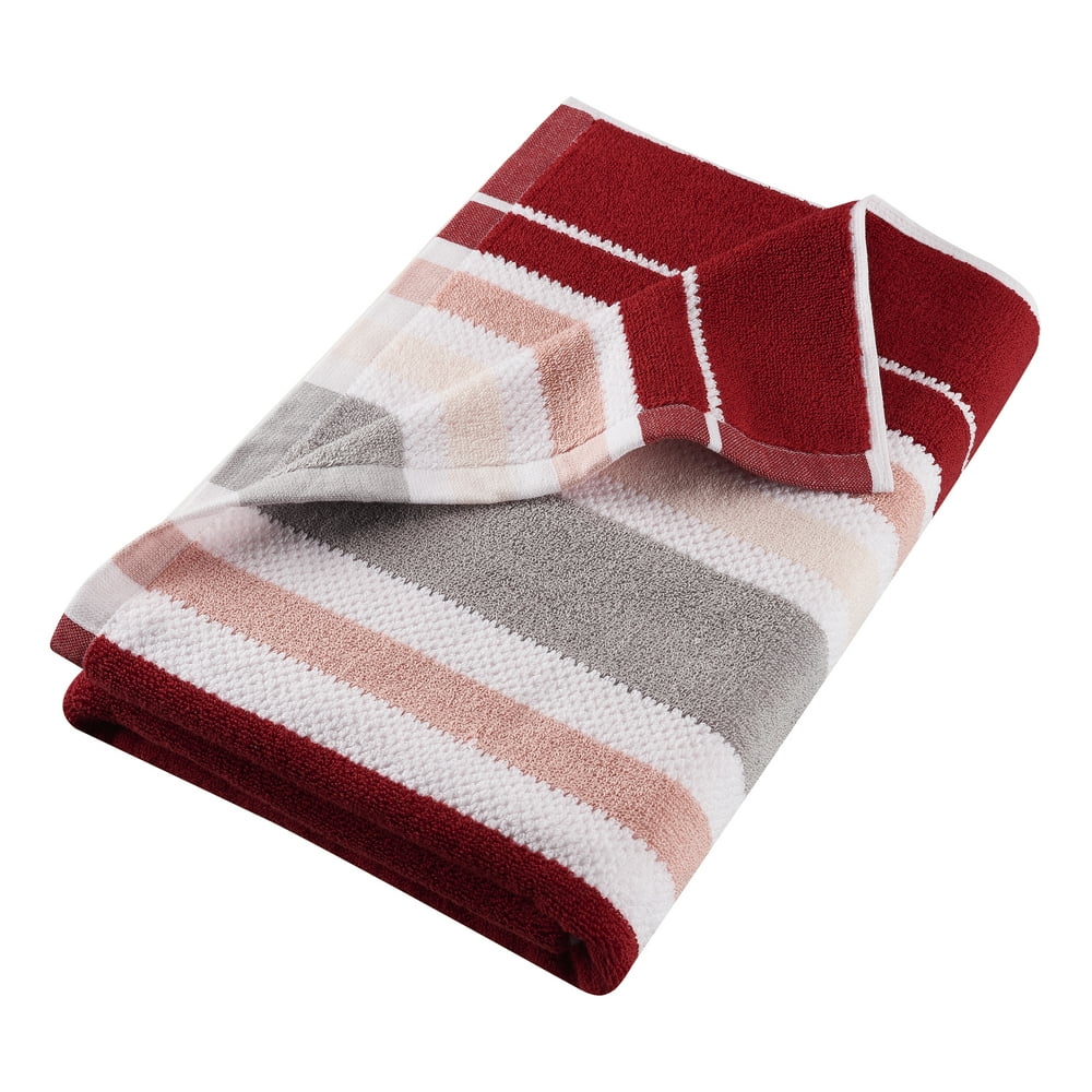 Mainstays Performance Striped Textured 30" x 62" Bath Sheet, Red Sedona