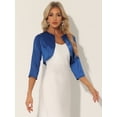thumbnail image 3 of Elegante Cárdigan Bolero De Satén Con Hombros Descubiertos Y Manga 3/4 Para Mujer Azul XS, 3 of 5