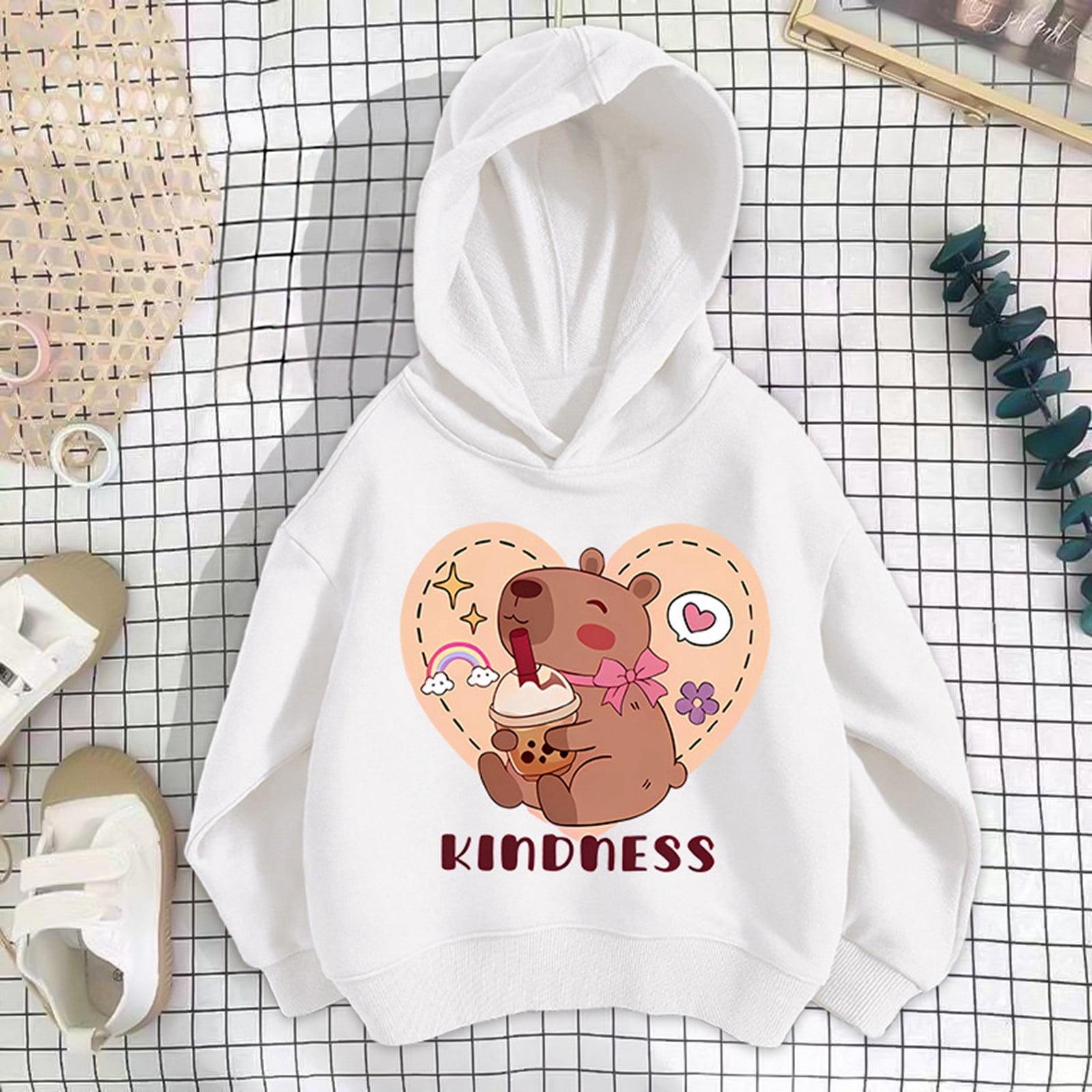 Sweat à Capuche Fille Imprimé Capybara - Manches Longues Avec Poche - Hiver Doux Et Chaud - Décontracté - 6