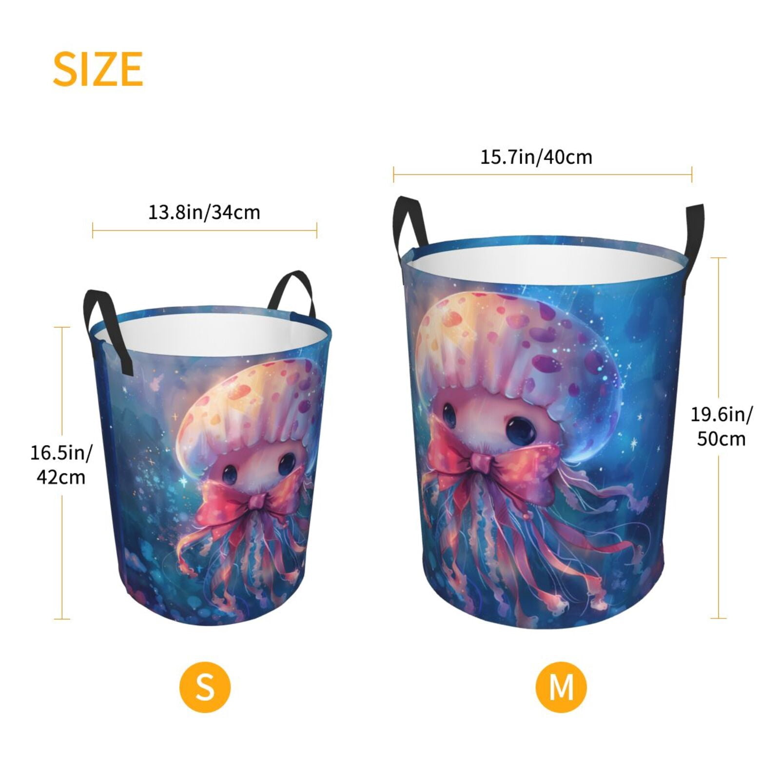 Large Laundry Basket with Handles - Adorable Jellyfish In Bow Kids Baby Dirty Clothes Laundry Hamper for Bedroom Aesthetic
