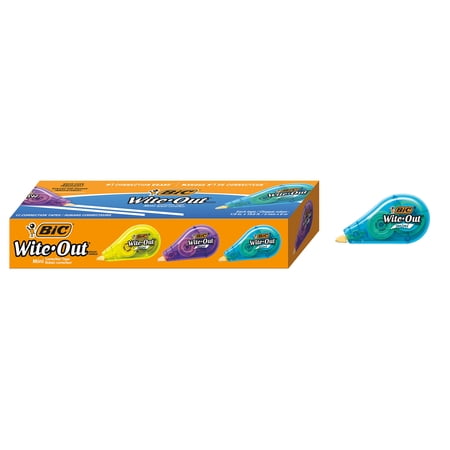 BIC Wite-Out Brand Mini Instant Correction Tape, White, 12-Count Pack (Tape Body Colors May Vary)