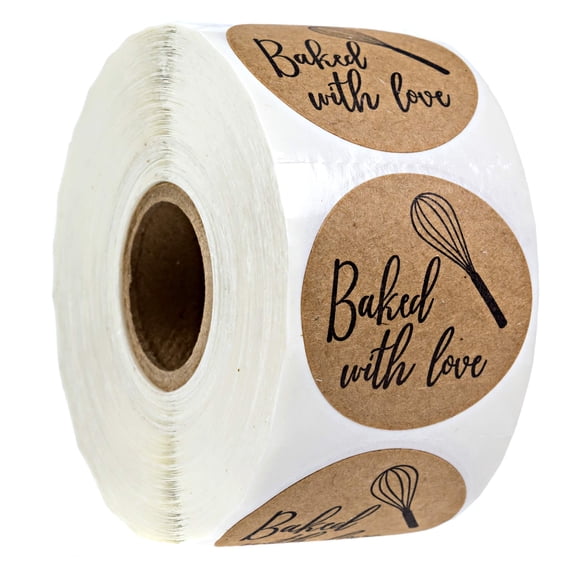 Baked with Love Kraft Label with Whisk / 500 Brown Kraft Stickers/Baked Goods1.5 Label