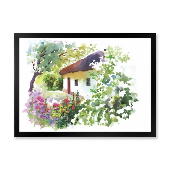 Designart 'Rural Village House On A Green Summer Day' Traditional Framed Art Print