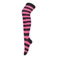 thumbnail image 5 of Women’s Extra Long Striped Socks Over Knee High Opaque Stockings (Black & Pink), 5 of 5