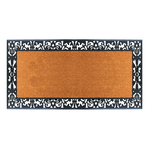 A1HC Natural Coir and Rubber Door Mat, 30"x60" – Thick, Durable, Heavy Duty, Anti-Shed, Fade-Resistant, Outdoor Entrance Large Doormat, Paisley Border Black