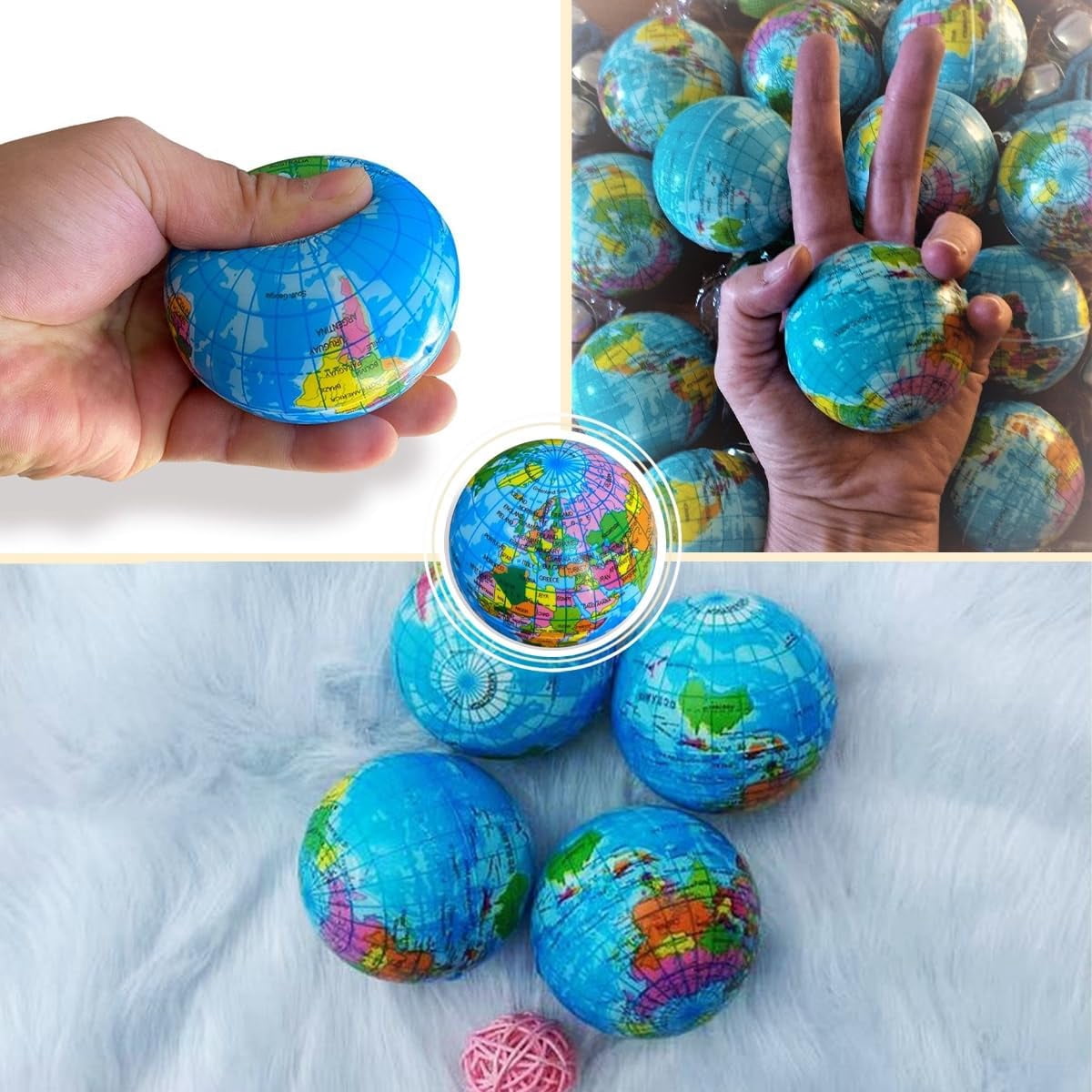 RuWeoMaa 48 Pcs Globe Earth Stress Balls Eatrh Day Bulk Gifts Educational Relief Foam Mini Globe Planet Squeeze Ball for Finger Exercise School Reward Party Gift (2.5 Inch)