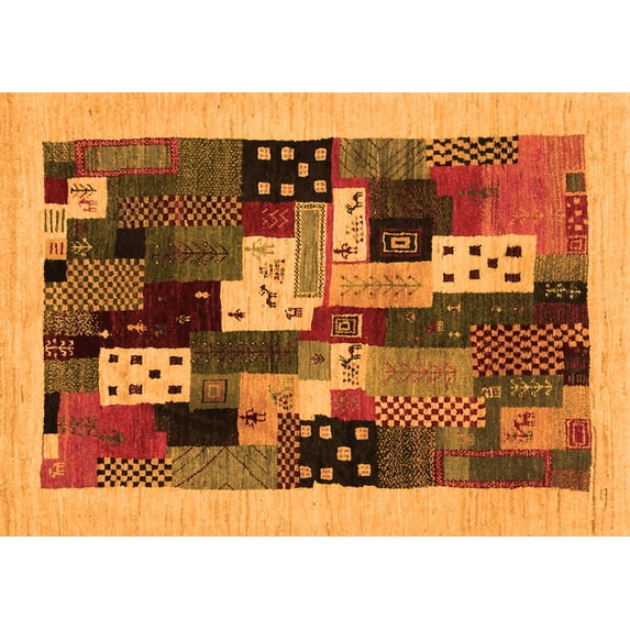 Ahgly Company Indoor Rectangle Abstract Orange Contemporary Area Rugs, 2' x 5'