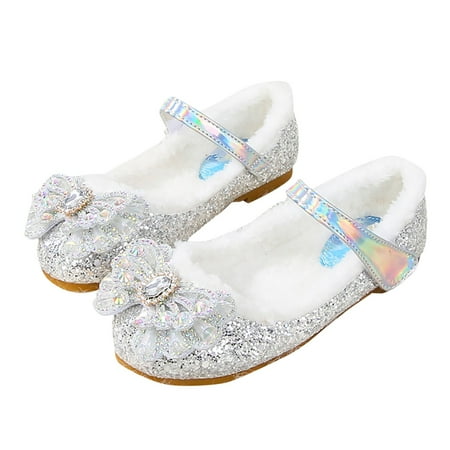 

RUICUW Girl Princess PU Sequins Shoes Children Silver Performance Shoes 6-7 Years