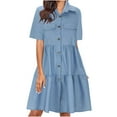 thumbnail image 2 of LOVZFMLL Robe pour Femme Mode Manches Courtes Ajustée Couleur Unie Ample Col à Revers Poche Robe Fine Bleu Clair G, 2 of 7