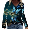 thumbnail image 1 of Camisas Para Mujer Camisetas de Gran Tamaño Manga Larga Moda Casual Cuello en V Cómodo Impreso Top Camiseta Blusa Odeerbi ODB135498, 1 of 4