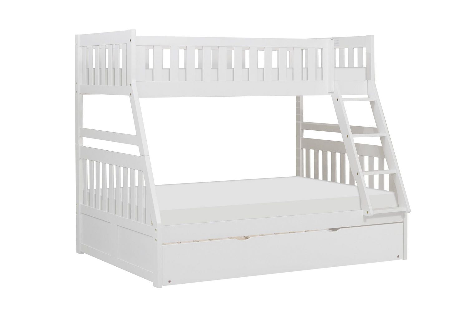 Topline Home Furnishings White Twin over Full Bunk Bed with Twin Trundle