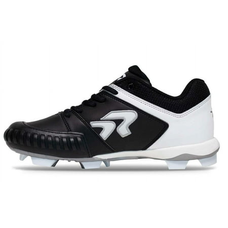 UPC: 0840238708558 | Ringor Flite Women s Softball Cleats with Pitchers Toe Black | White Size 11