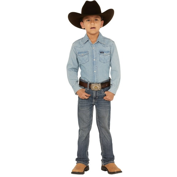 Cody James Boys' Stone Cold Wash Slim Boot Stretch Jeans Dark Medium Wash 6 REG