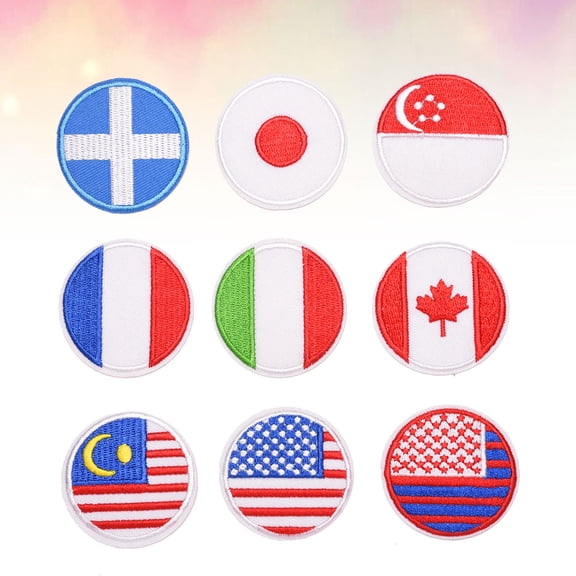 OFFIGAM 18pcs Round Embroidered Flag Patches Sew-On Applique for Clothes, Jackets, Jeans, Bags - Assorted National Flag Fabric Set