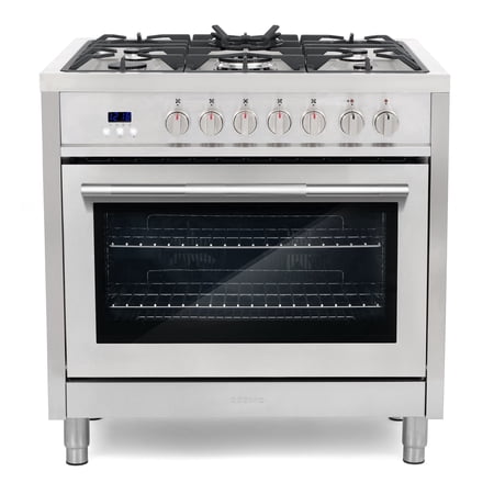 Cosmo 36 in. Stellar Collection 4.4 cu. ft. Dual Fuel Range, 5 Burners, Convection Oven, Textured Grip Handle, Stainless Steel