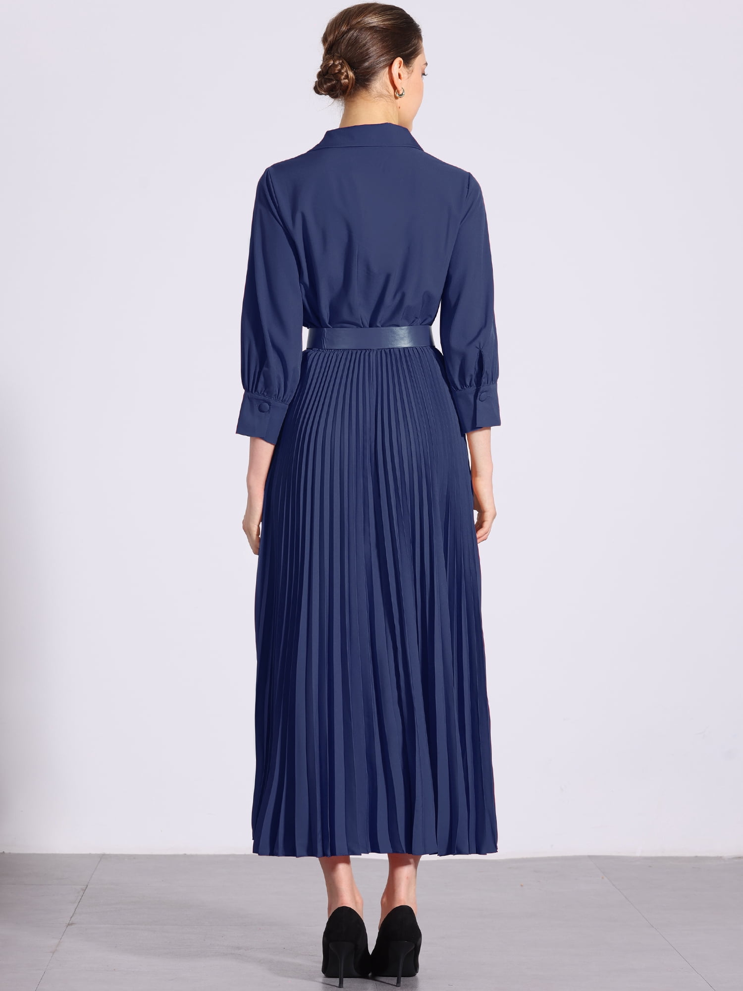 DARING DIVA 3/4 Sleeves Collar V Neck Dress 2XL Dark Blue