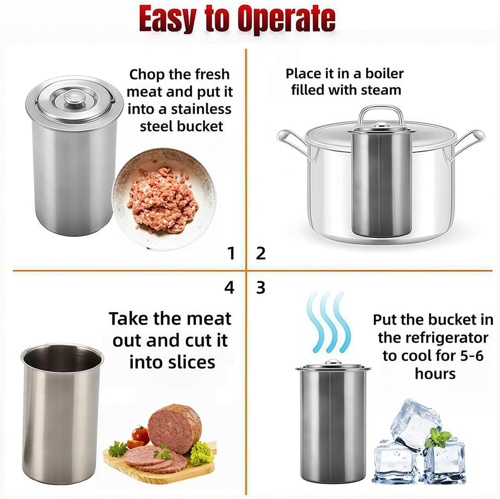 Stainless Steel Deli Meat Press with Thermometer & Spring Mechanism,Meat Press Mold for Deli,Presss for Healthy Home Cooking.