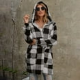thumbnail image 3 of Women Plaid Sherpa Fleece Jacket Long Hoodie Coat Winter Warm Zip Up Hooded Outerwear Checkered Cardigan with Pockets, 3 of 5