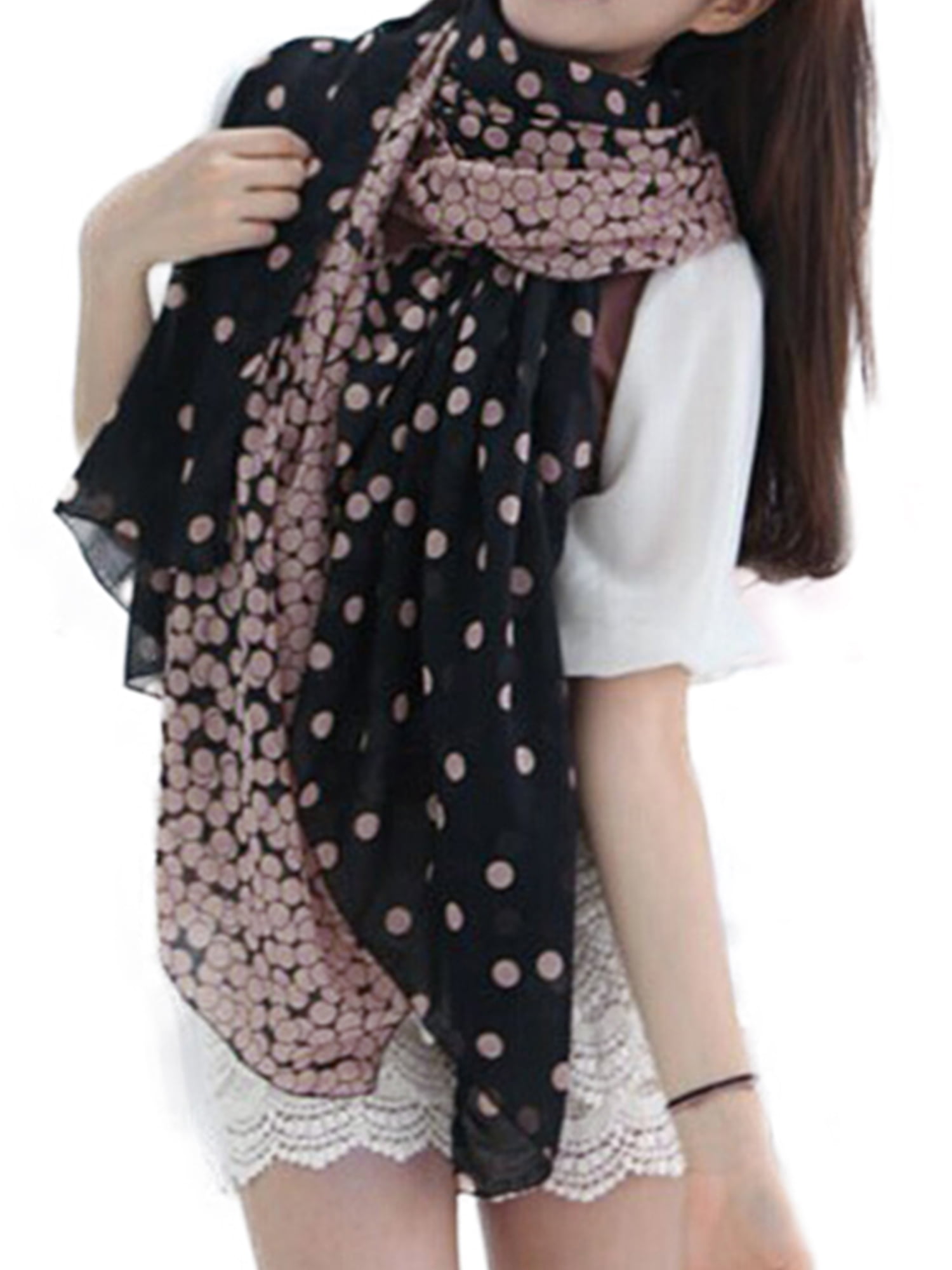 Fashion Scarfs for Women White Dots On Black Silk Scarves Long Lightweight Shawl Wrap for Face Cover Neck Warmer 