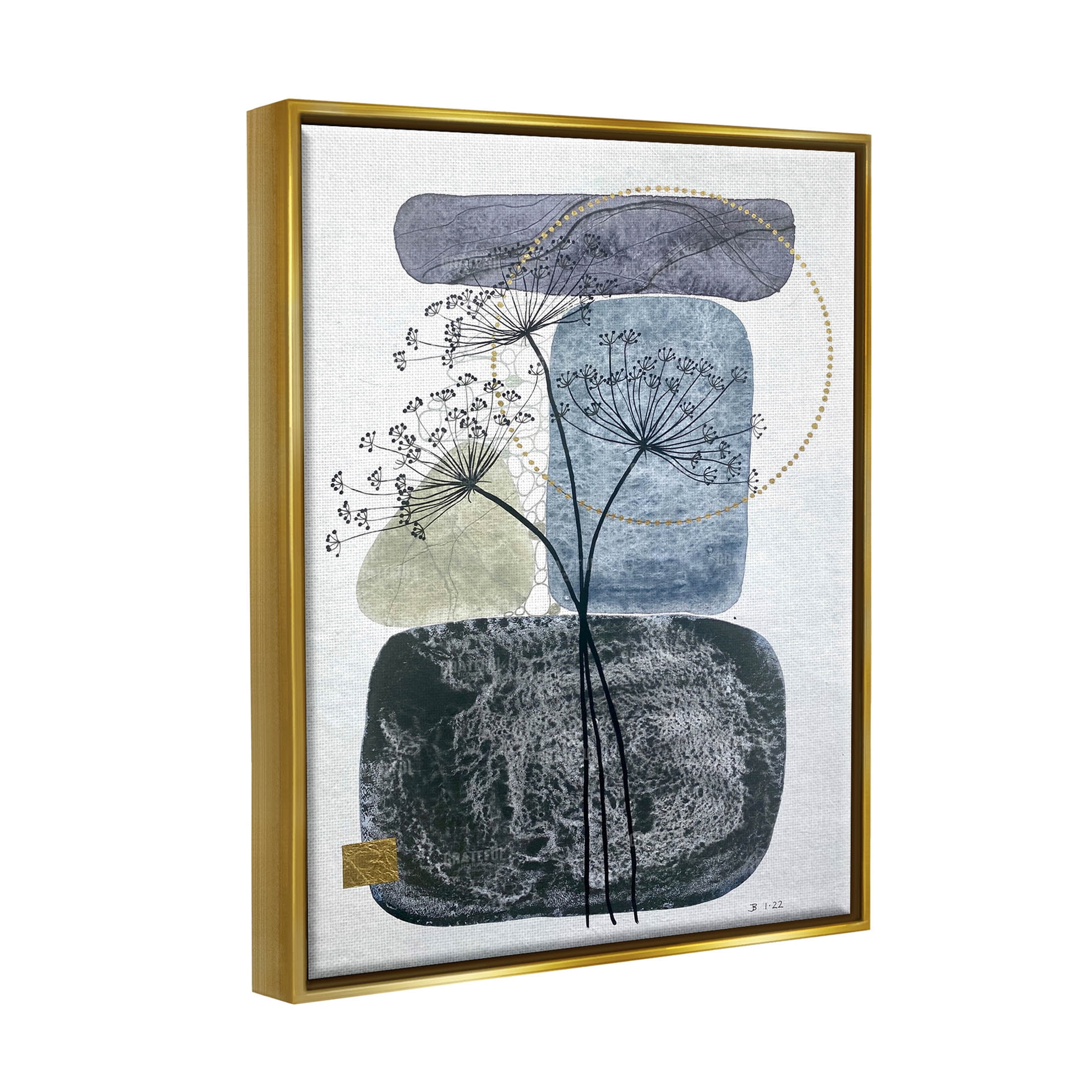 Modern Layered Botanical Pebbles Abstract Graphic Art Metallic Gold Framed Art Print Wall Art