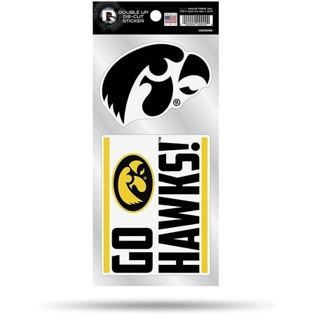 University of Iowa Hawkeyes 2-Piece Double Up Die Cut Sticker Decal Sheet, 4x8 Inch